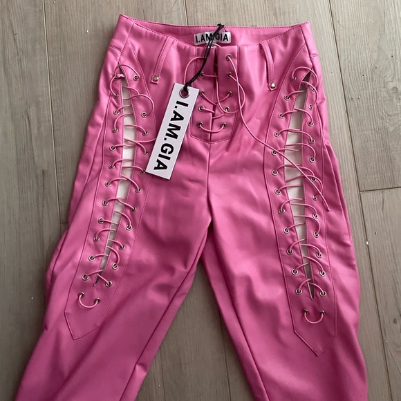 I.AM.GIA Pants - I.AM.GIA Pink Lace-Up High-Waist Pants